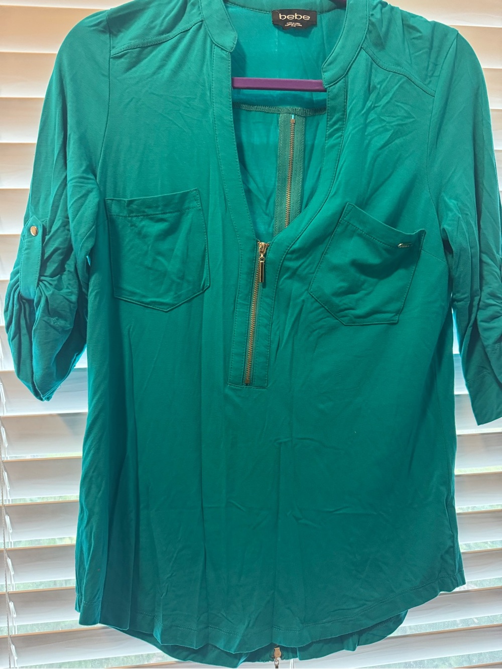 bebe Teal Half-Zip Roll Sleeve Tunic